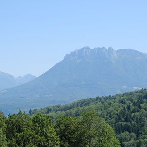 Preview wallpaper trees, mountains, landscape, grass, nature
