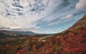 Preview wallpaper trees, mountains, landscape, autumn, sky