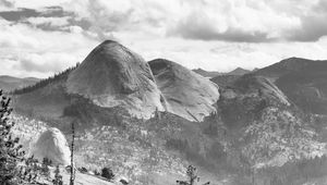 Preview wallpaper trees, mountains, slope, landscape, black and white