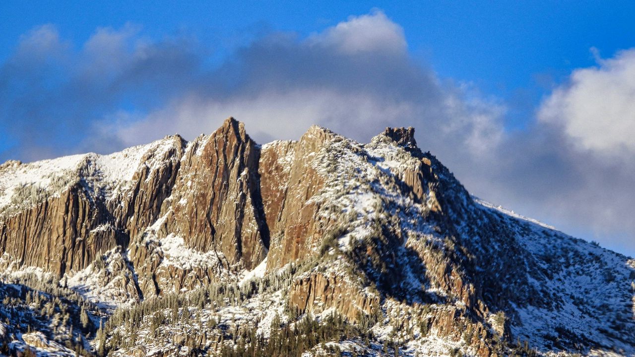 Wallpaper trees, mountains, snow, clouds, sky, nature