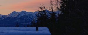 Preview wallpaper trees, mountains, snow, sky, moon