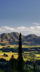 Preview wallpaper trees, mountains, valley, houses, nature