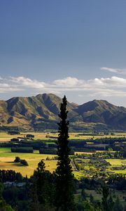 Preview wallpaper trees, mountains, valley, houses, nature