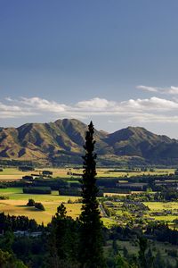 Preview wallpaper trees, mountains, valley, houses, nature