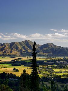 Preview wallpaper trees, mountains, valley, houses, nature