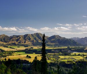 Preview wallpaper trees, mountains, valley, houses, nature