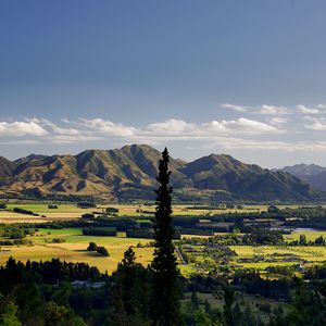 Preview wallpaper trees, mountains, valley, houses, nature