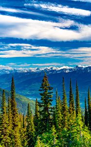 Preview wallpaper trees, mountains, view, landscape, clouds