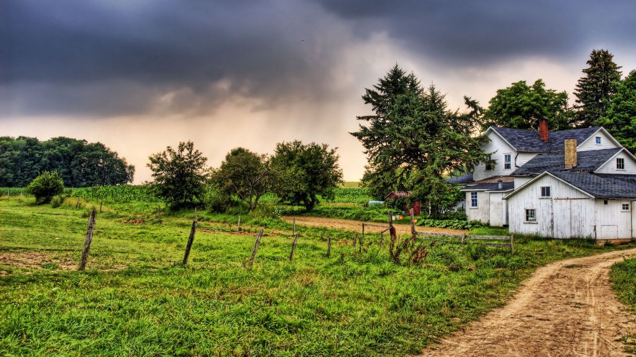 Wallpaper trees, nature, grass, buildings, village, hdr