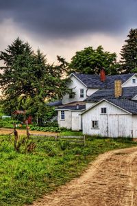 Preview wallpaper trees, nature, grass, buildings, village, hdr