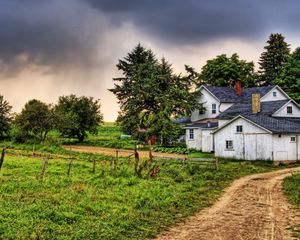 Preview wallpaper trees, nature, grass, buildings, village, hdr