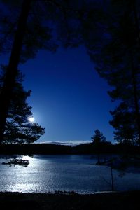 Preview wallpaper trees, night, lake, distance, sky, norway