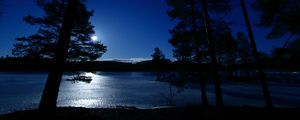 Preview wallpaper trees, night, lake, distance, sky, norway