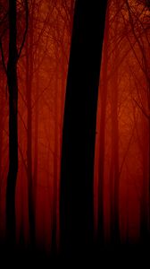 Preview wallpaper trees, outlines, evening, red, fog, light