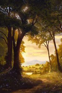 Preview wallpaper trees, path, landscape, light, art