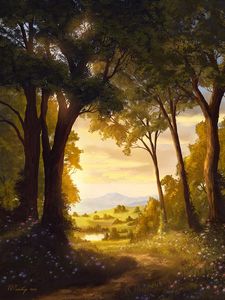 Preview wallpaper trees, path, landscape, light, art