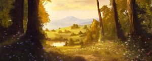 Preview wallpaper trees, path, landscape, light, art