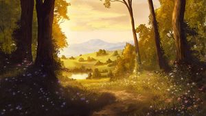 Preview wallpaper trees, path, landscape, light, art