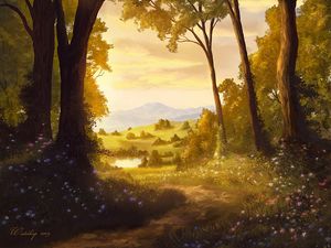 Preview wallpaper trees, path, landscape, light, art