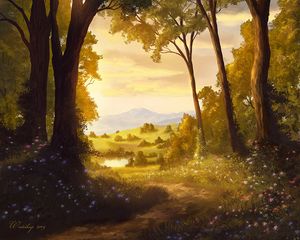 Preview wallpaper trees, path, landscape, light, art