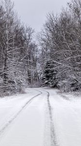 Preview wallpaper trees, path, snow, winter, nature, landscape