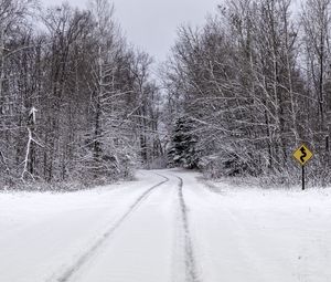 Preview wallpaper trees, path, snow, winter, nature, landscape