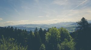 Preview wallpaper trees, peaks, mountains