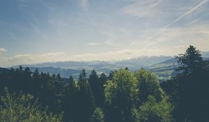Preview wallpaper trees, peaks, mountains