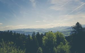 Preview wallpaper trees, peaks, mountains