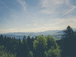 Preview wallpaper trees, peaks, mountains