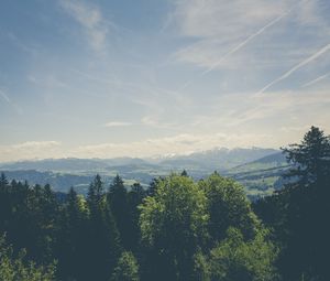 Preview wallpaper trees, peaks, mountains