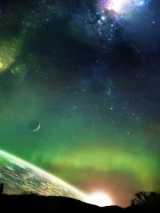 Preview wallpaper trees, planets, light, fantasy, stars