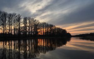 Preview wallpaper trees, reflection, lake, sunrise