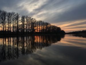 Preview wallpaper trees, reflection, lake, sunrise
