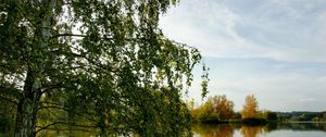 Preview wallpaper trees, river, grass, summer