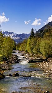 Preview wallpaper trees, river, mountains, rocks, nature