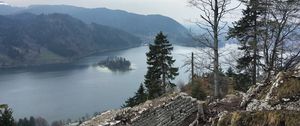 Preview wallpaper trees, river, mountains, landscape, view