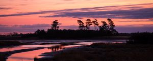 Preview wallpaper trees, river, shore, silhouettes, evening
