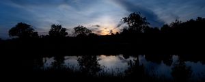 Preview wallpaper trees, river, silhouette, grass, night