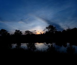 Preview wallpaper trees, river, silhouette, grass, night