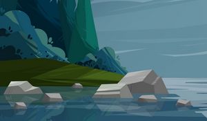 Preview wallpaper trees, river, stones, vector, art