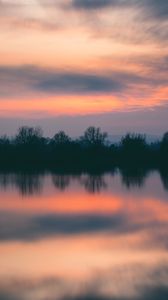 Preview wallpaper trees, river, sunset, horizon, reflection