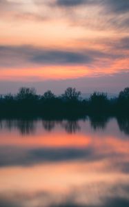 Preview wallpaper trees, river, sunset, horizon, reflection