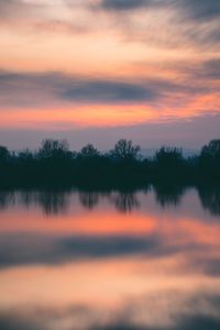 Preview wallpaper trees, river, sunset, horizon, reflection