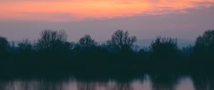 Preview wallpaper trees, river, sunset, horizon, reflection