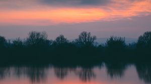 Preview wallpaper trees, river, sunset, horizon, reflection