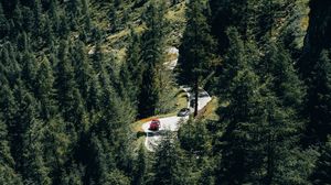 Preview wallpaper trees, road, cars, forest, slope
