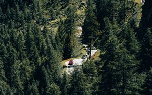 Preview wallpaper trees, road, cars, forest, slope