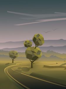 Preview wallpaper trees, road, landscape, polygonal, graphics