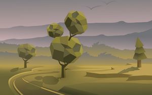 Preview wallpaper trees, road, landscape, polygonal, graphics